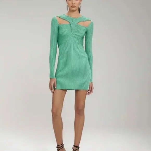 self portrait green knit dress Clothes SELF-PORTRAIT Green Keyhole Knit Midi Dress of Women
